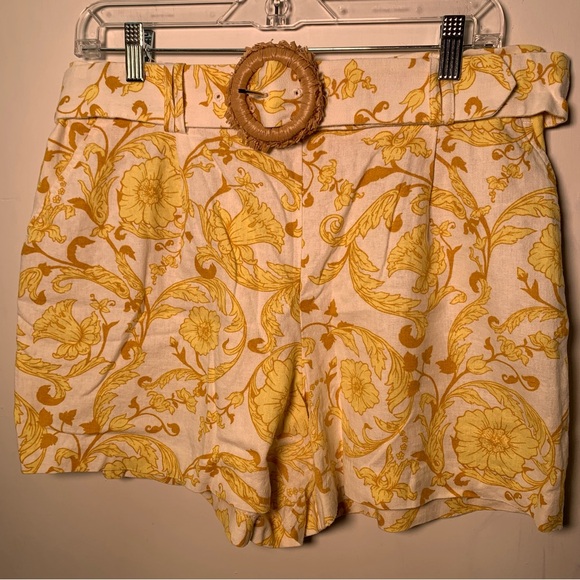 Maison d'Amelie Paris  shorts  Sz 10 linen blend  yellow white belt pleated - Picture 1 of 13